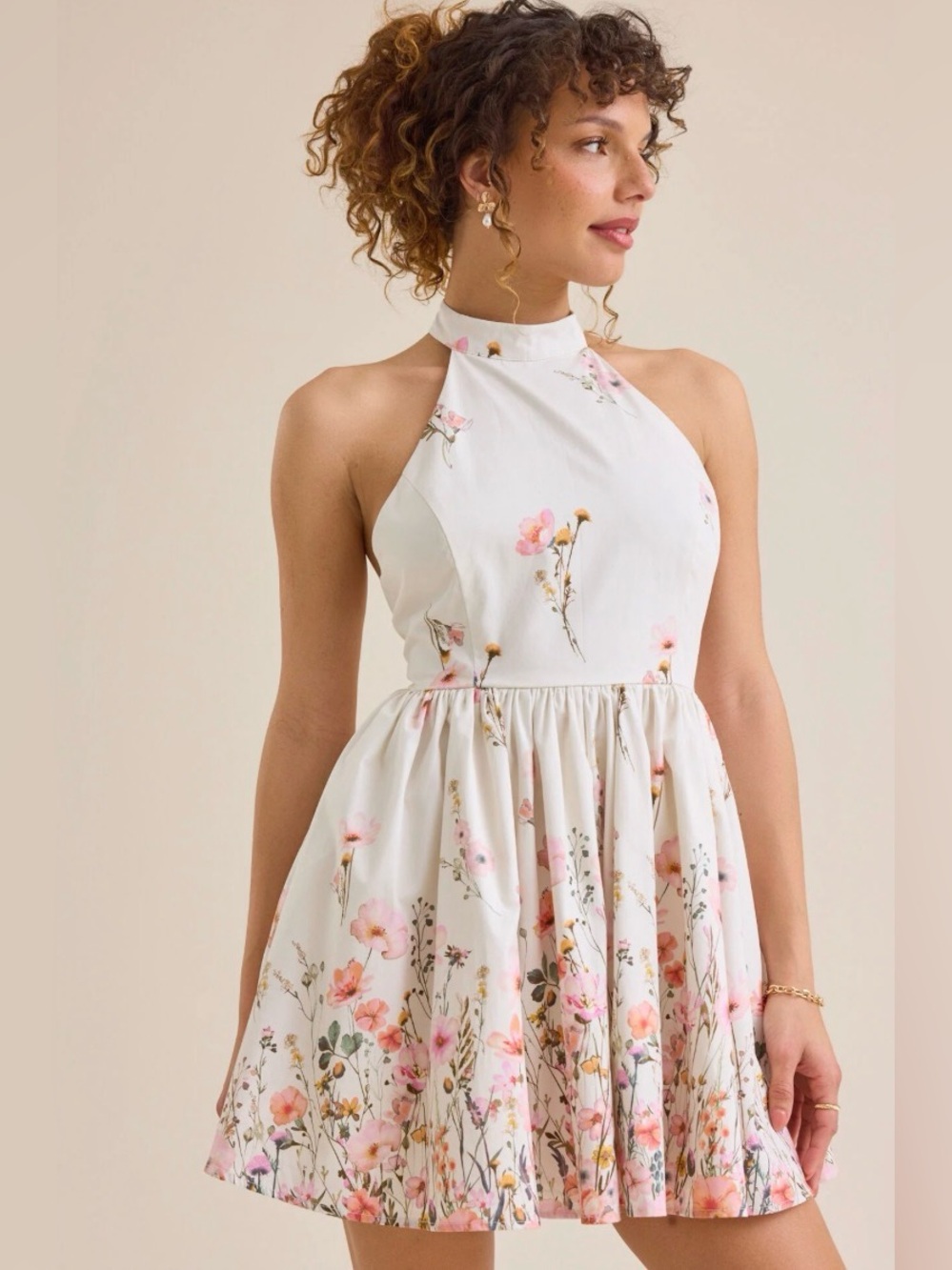NWT - Altar'd State White Floral Halter Mini Dress - Size XL
